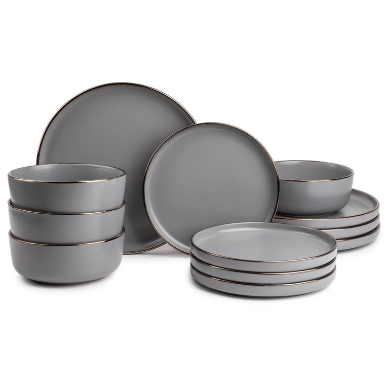 Free Shipping! Thyme & Table Ava 12-Piece Gray Ceramic Dinnerware