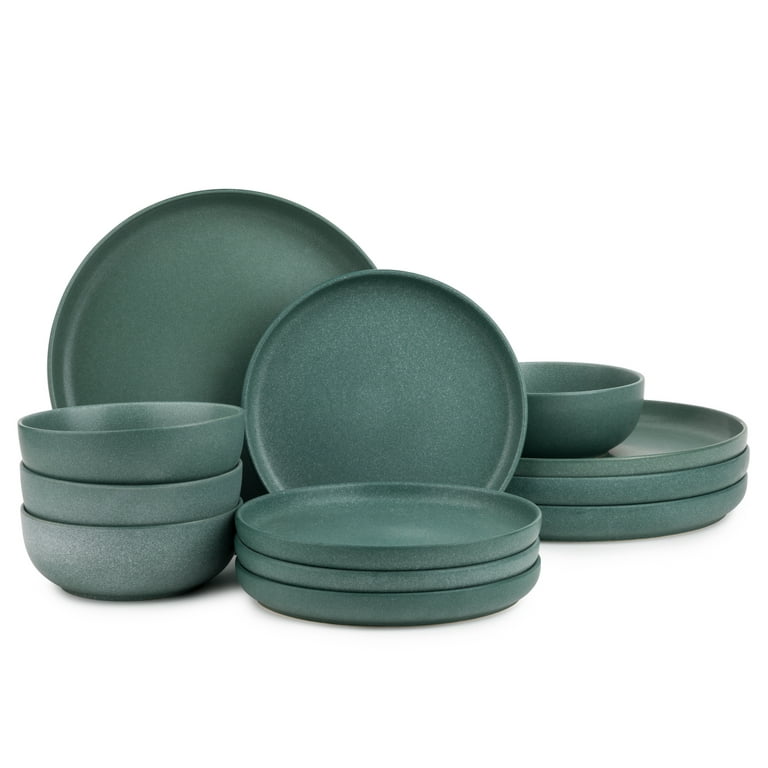 Thyme Table 12 Piece Stoneware Dinnerware Set Caspian Green Collection