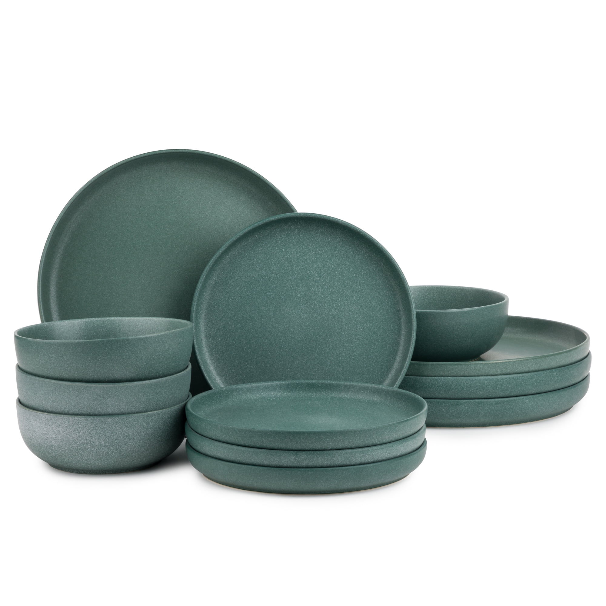 A green dinnerware set