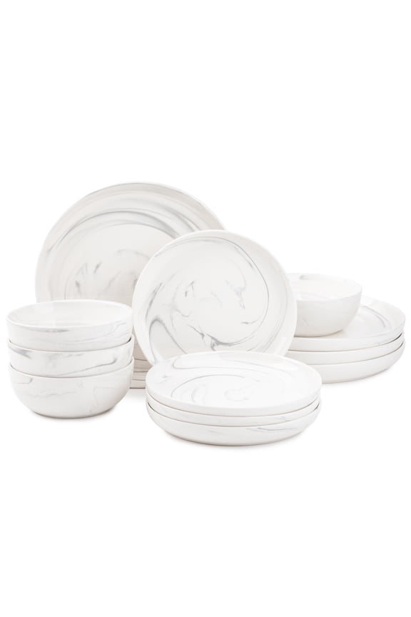 Thyme & Table Grey Marble 12-Piece Ceramic Dinnerware Set