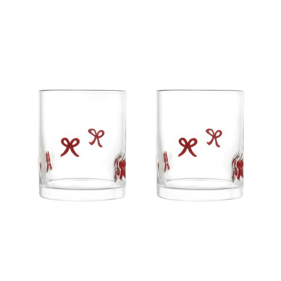 Thyme & Table 12 fl oz Valentine's Day Red Bows Charm Drinking Glasses, Set of 2
