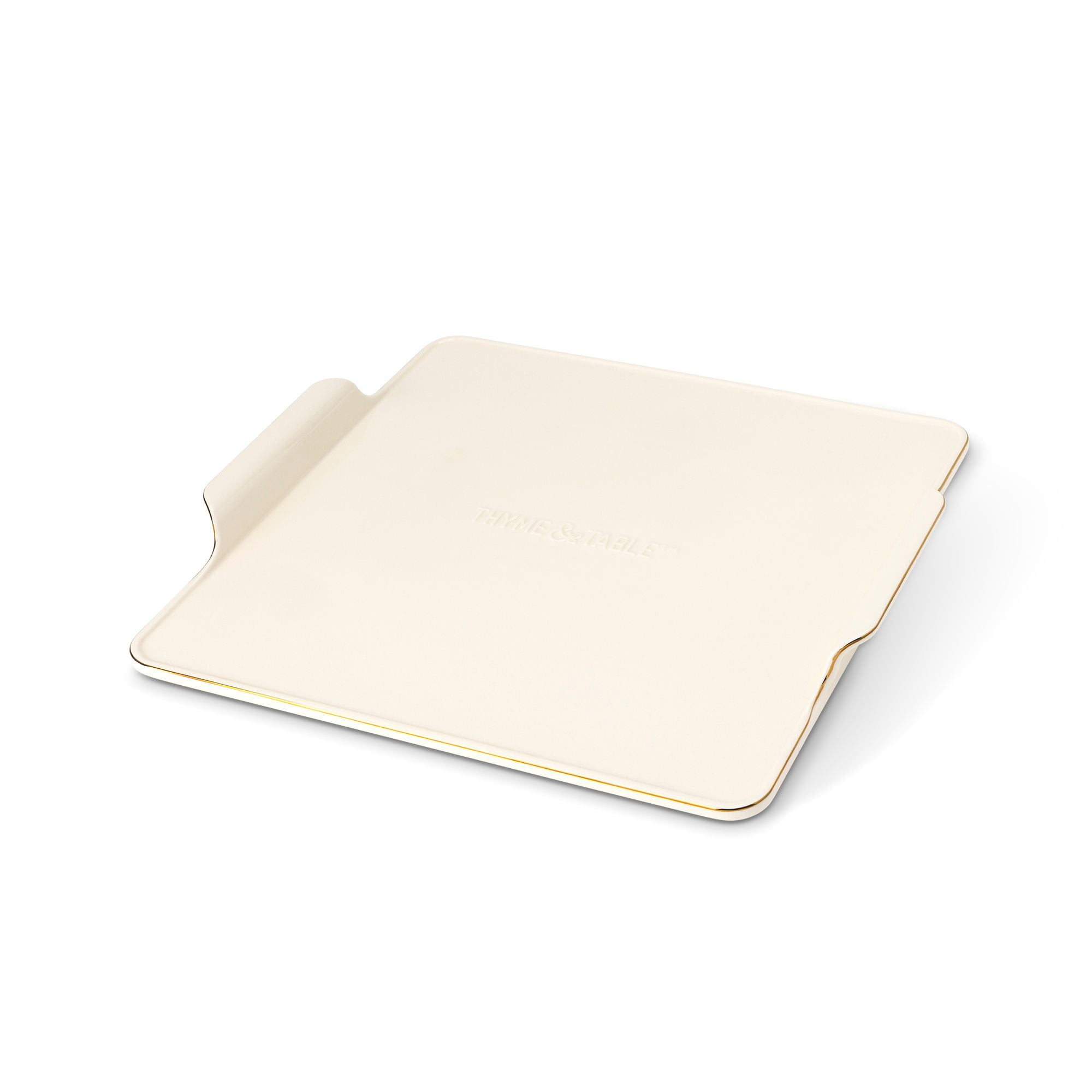 Thyme & Table 15-Inch Square Ceramic Baking Stone with Handles - White Ribbed