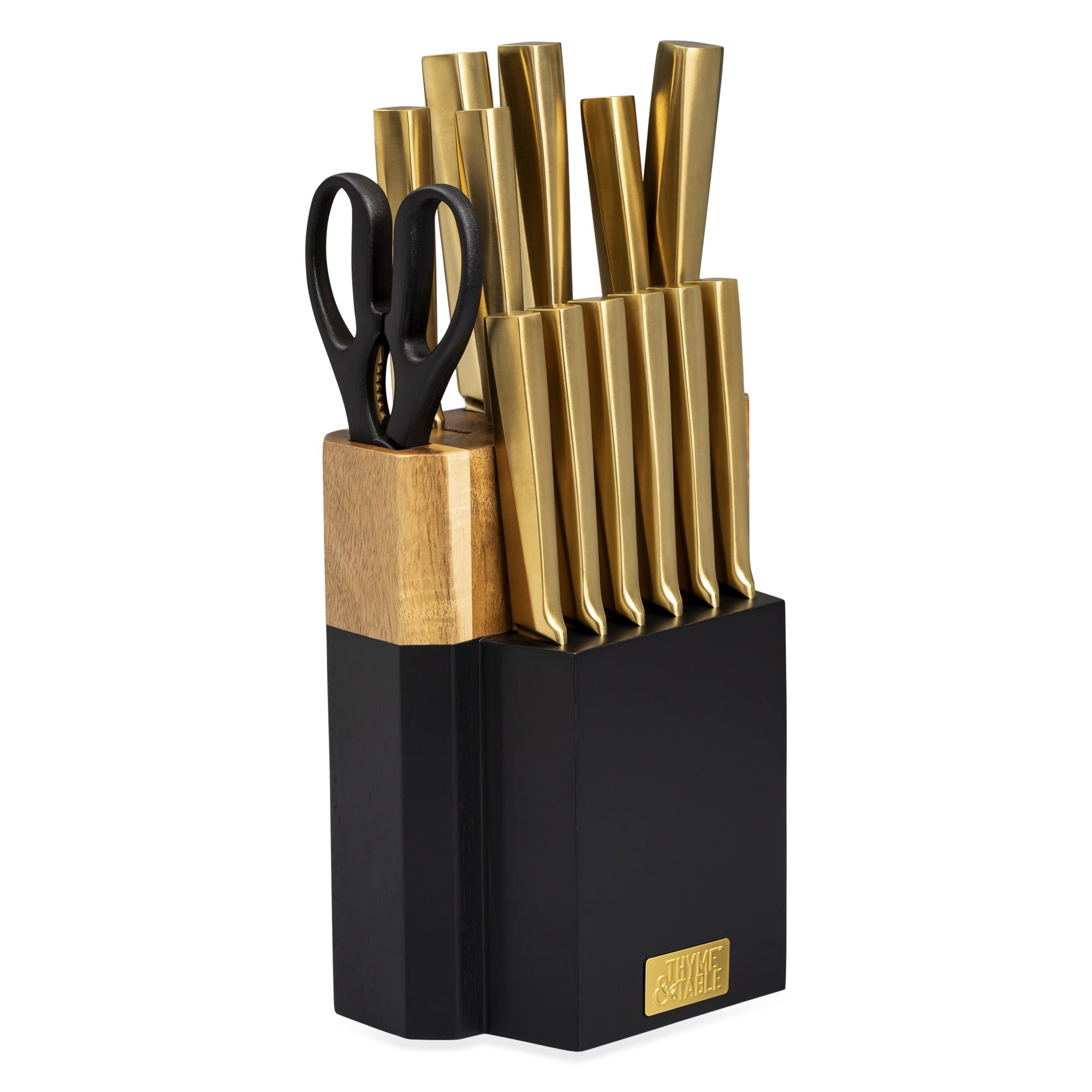 Thyme & Table 15-Piece Knife Block Set with Knife Sharpener - Walmart.com