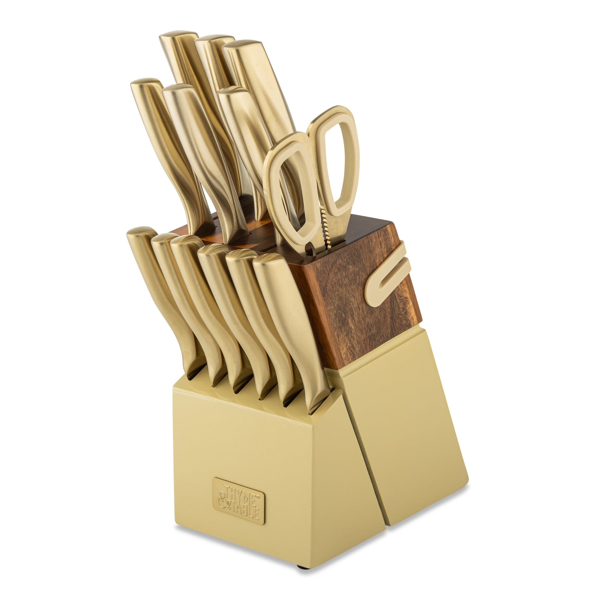 Thyme & Table 15-Piece Knife Block Set with Sharpener - Champagne