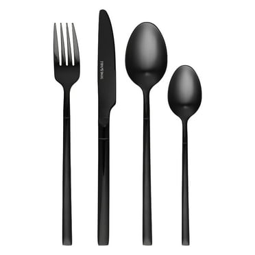 Thyme & Table 16-Piece Stainless Steel Arden Flatware Set, Black (Service for 4)
