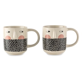 Thyme & Table Cheeky Faces with Dots Stoneware Mugs, 2-Pack, 16.2 fl oz
