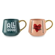 Thyme & Table 2 Pack Its All Good and Choose Compassion Pink with Gold Handles Mugs 16.2 fl oz, Stoneware