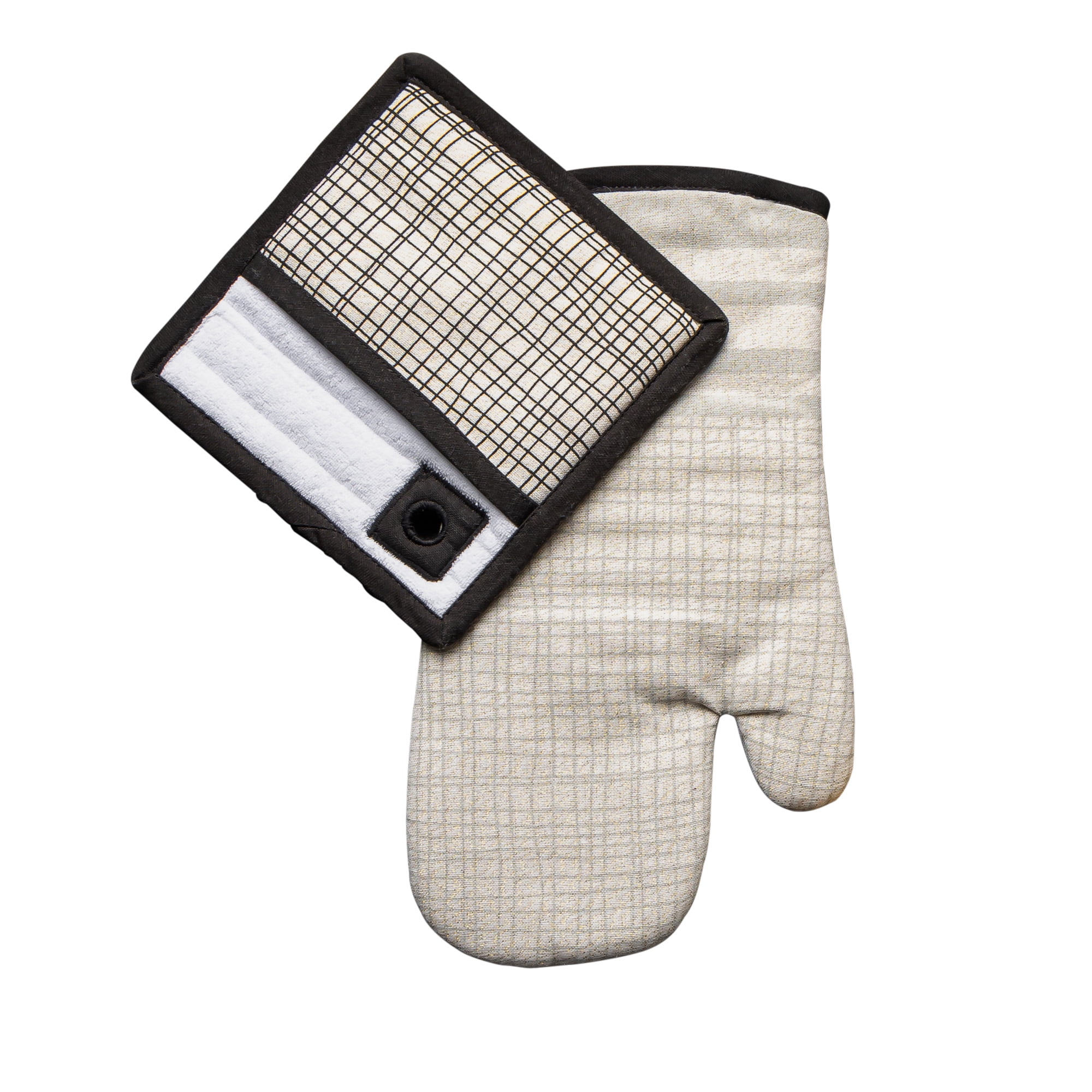 Thyme & Table Oven Mitt and Potholder, Cream & Black Crosshatch, 2 Pack Set