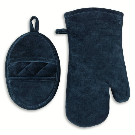 Thyme & Table 2-Pack Kitchen Set Oven Mitt and Potholder, Blue Velvet