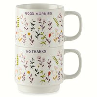 Thyme & Table 2 Pack Stacking Good Morning & No Thanks with Flowers Cream Mugs 14.2 fl oz only .56: eDeal Info