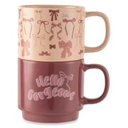 Thyme & Table 2 Pack Stacking Hello Gorgeous and Pink Bows Mugs 14.2 fl oz, Stoneware