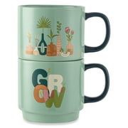 Thyme & Table 2 Pack Stacking Plant and Grow Gardens Green Mugs 14.2 fl oz, Stoneware