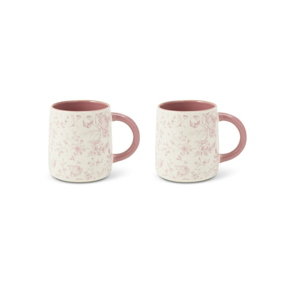 Thyme & Table 14.5 fl oz Pink Floral Stoneware Mug, Set of 2