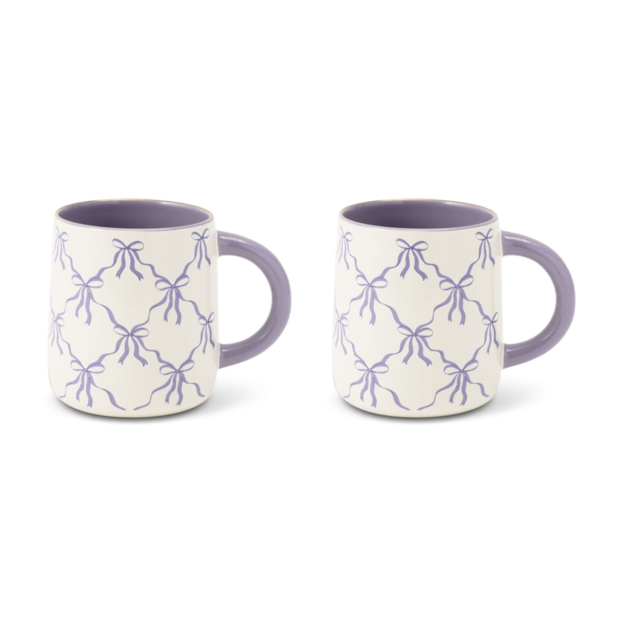 Thyme & Table 14.5 fl oz Purple Bows Stoneware Mug, Set of 2