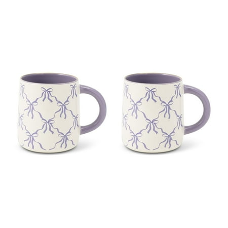 Thyme & Table 14.5 fl oz Purple Bows Stoneware Mug, Set of 2