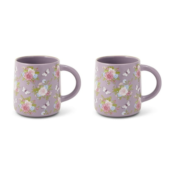 Thyme & Table 14.5 fl oz Purple Floral Stoneware Mug, Set of 2