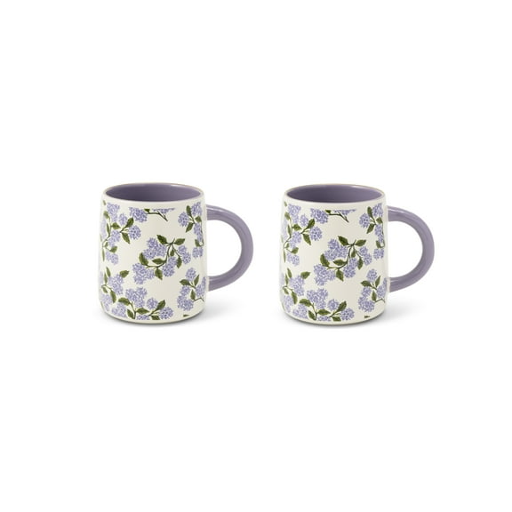 Thyme & Table 14.5 fl oz Purple Hydrangeas Stoneware Mug, Set of 2