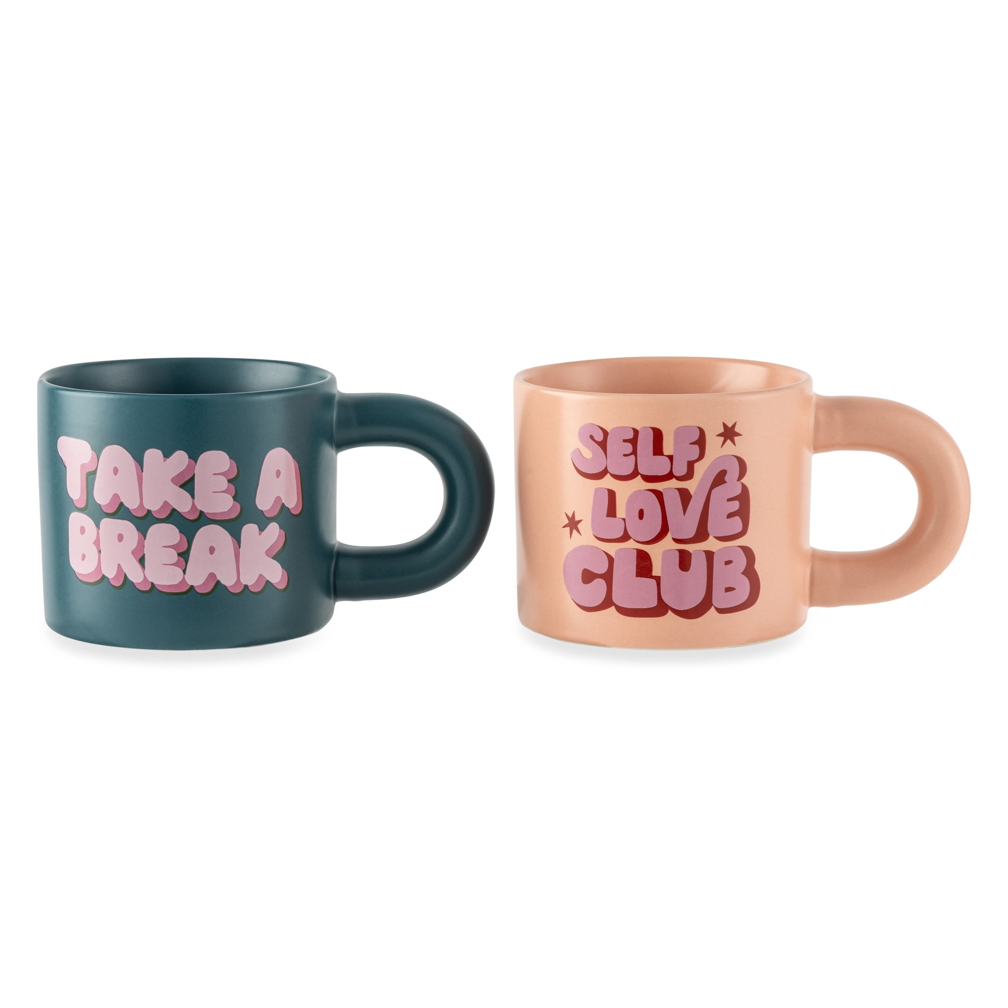 Thyme & Table 2 Pack Take a Break Green and Self Love Pink Mugs 11.08 fl oz, Stoneware, Size: 11.08 oz
