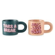 Thyme & Table 2-Pack Take a Break Green and Self Love Pink Stoneware Mugs, 11.08 fl oz