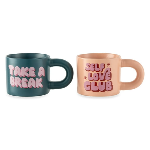 Thyme & Table 2 Pack Take a Break Green and Self Love Pink Mugs 11.08 fl oz, Stoneware