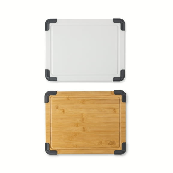 Thyme & Table 2-Piece 11"x14" Poly and Wood Cutting Board Set - White