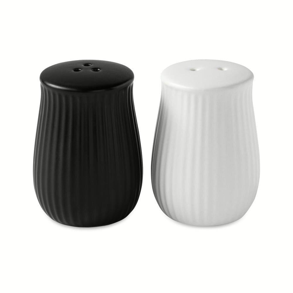 Black and White Ribbed Ceramic Salt and Pepper Shakers Set