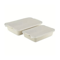 Thyme & Table 4-Piece Stoneware Casserole Dish Bakeware Set, Includes Lids, 9"x13" , 7"x10" Bakers With Lids , White Ribbed