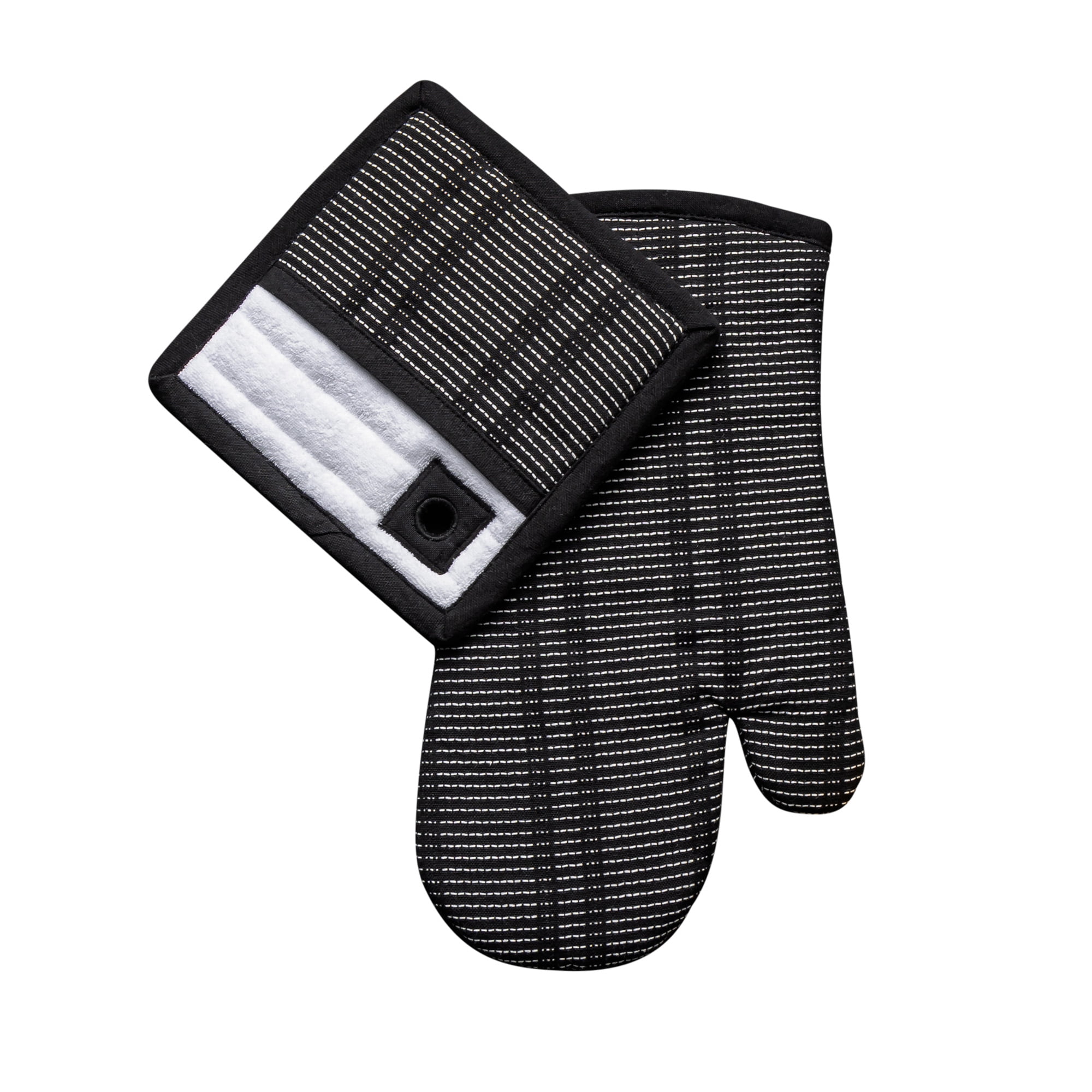Thyme & Table Oven Mitt and Potholder, Black & White Woven Print, 2 Pack Set - Walmart.com