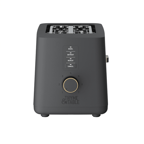 Thyme & Table 2-Slice Toaster, Extra-Wide Slots with Removable Crumb Tray, Slate Grey