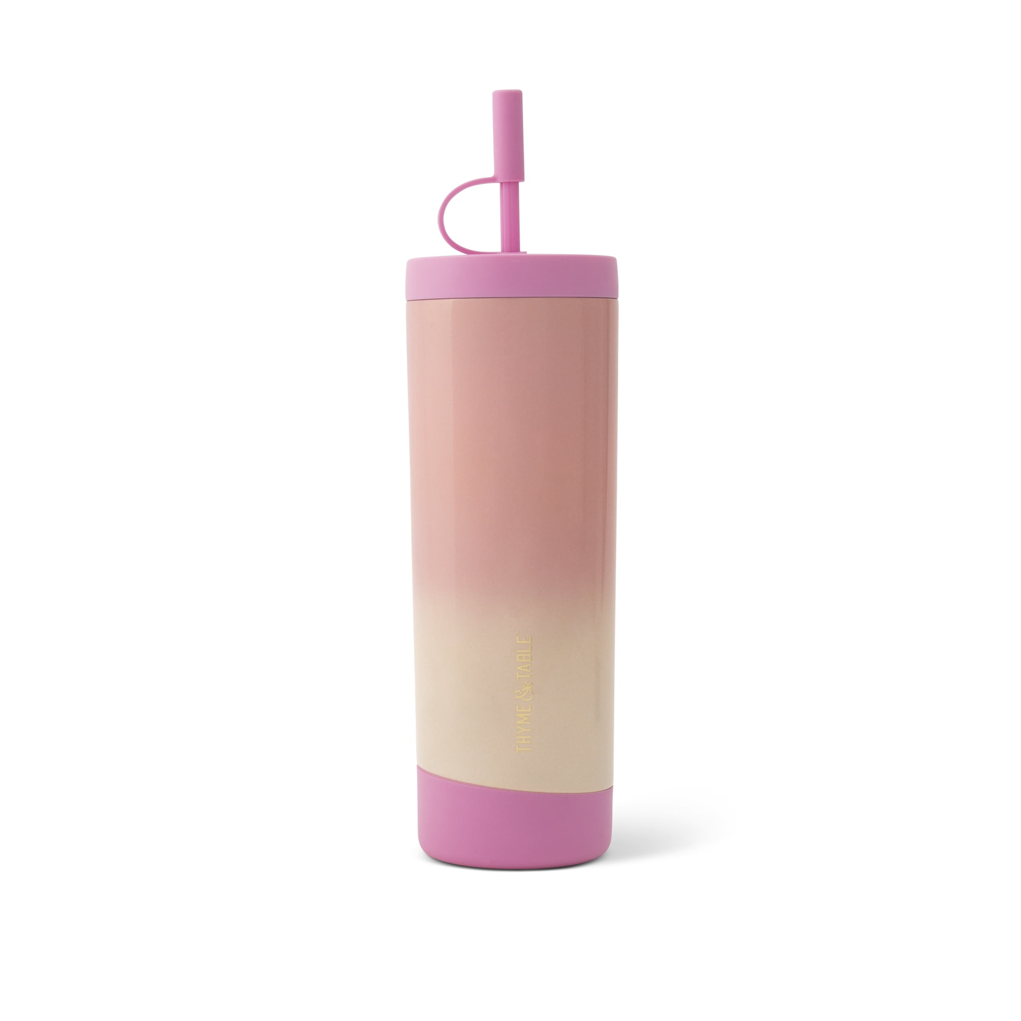 Thyme & Table 24oz Stainless Steel Auden Tumbler with Straw, Rose Ombre Shimmer