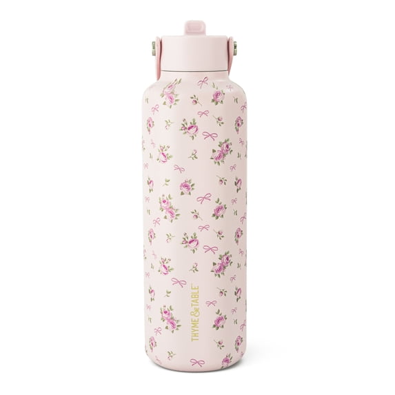 Thyme & Table 24oz Stainless Steel Cleo Bottle with Straw, Roses