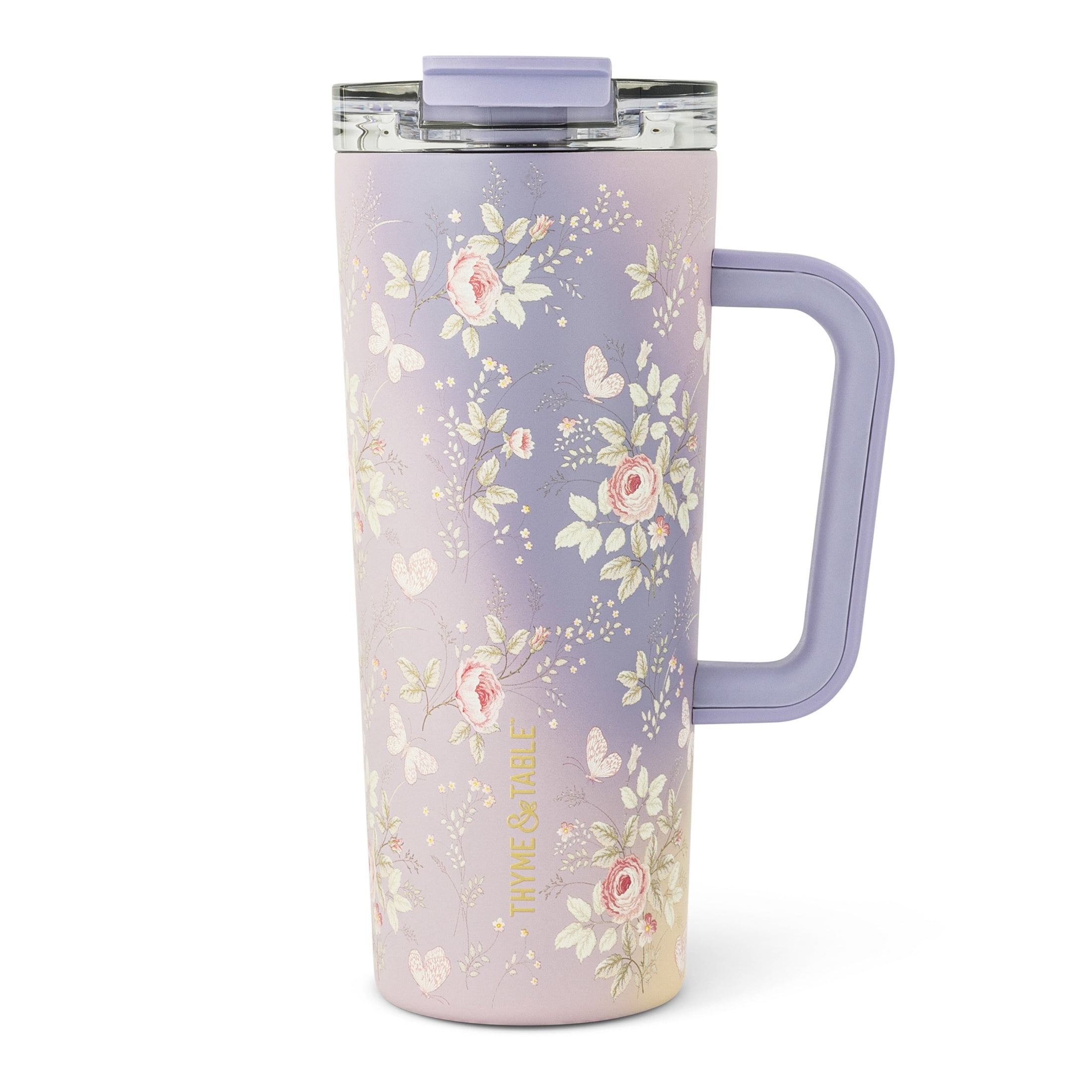 Thyme & Table 24oz Stainless Steel Luna Tumbler with Handle and Dual Straw Lid, Garden