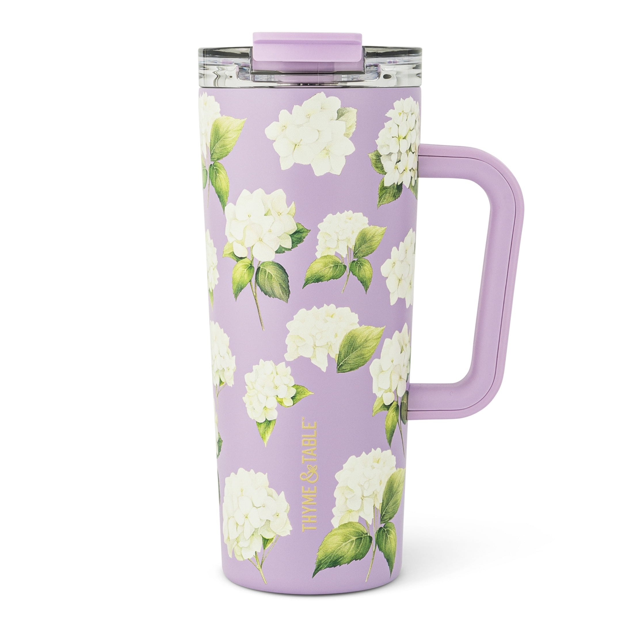 Thyme & Table 24oz Stainless Steel Luna Tumbler with Handle and Dual Straw Lid, Hydrangeas