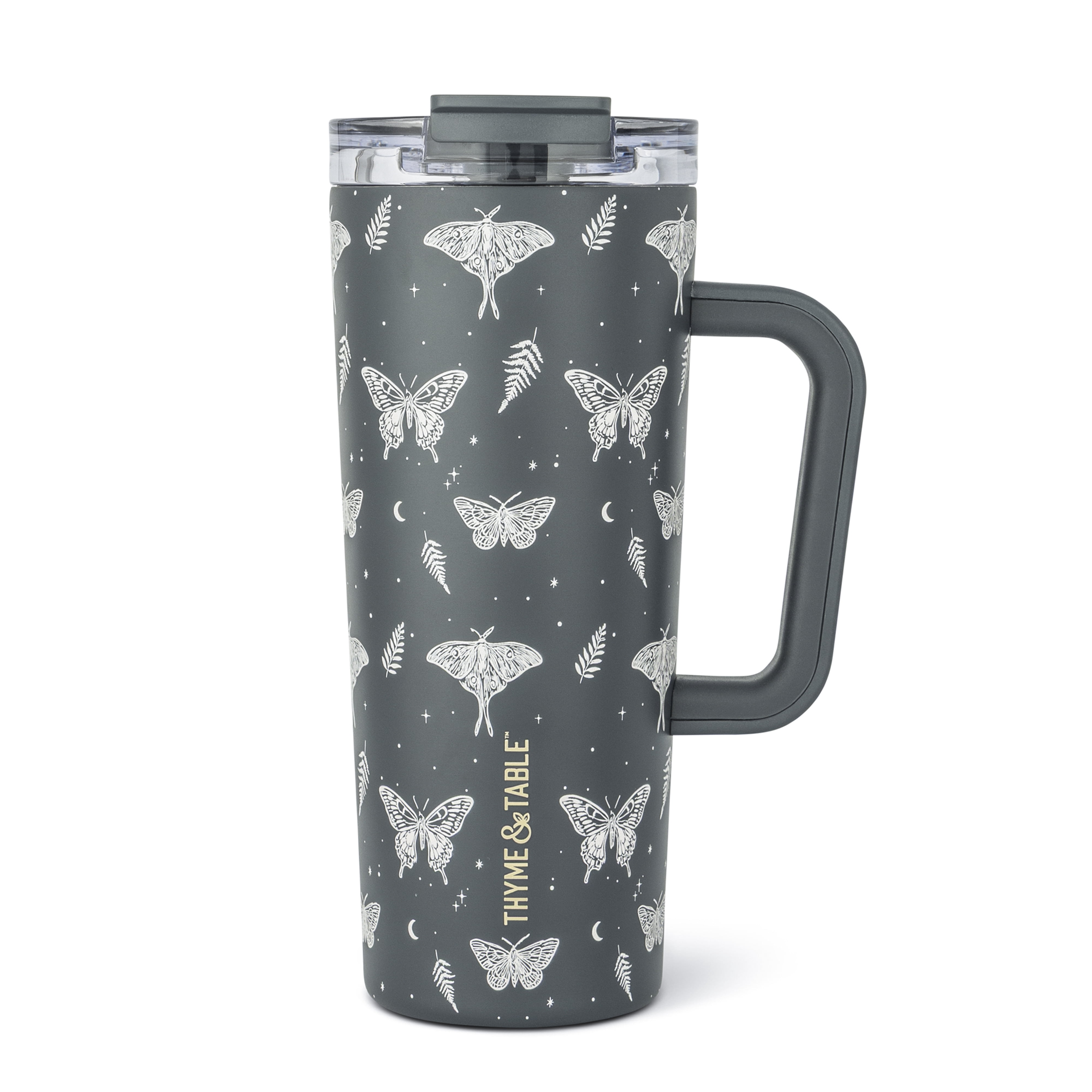 Thyme & Table 24oz Stainless Steel Luna Tumbler with Handle and Dual Straw Lid, Moth