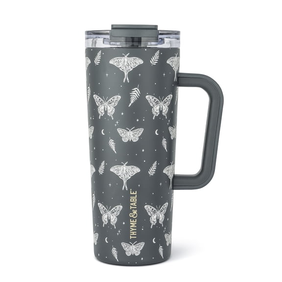 Thyme & Table 24oz Stainless Steel Luna Tumbler with Handle and Dual Straw Lid, Moth