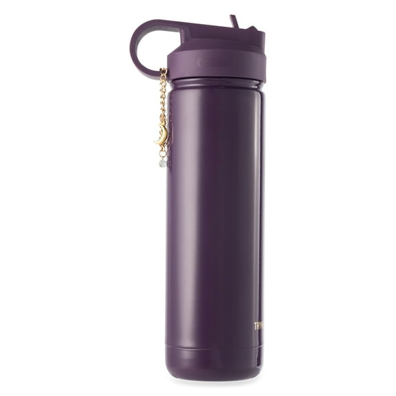 Thyme & Table 26 fl oz Water Bottle with Straw Lid, Purple with Moon Gold Charm