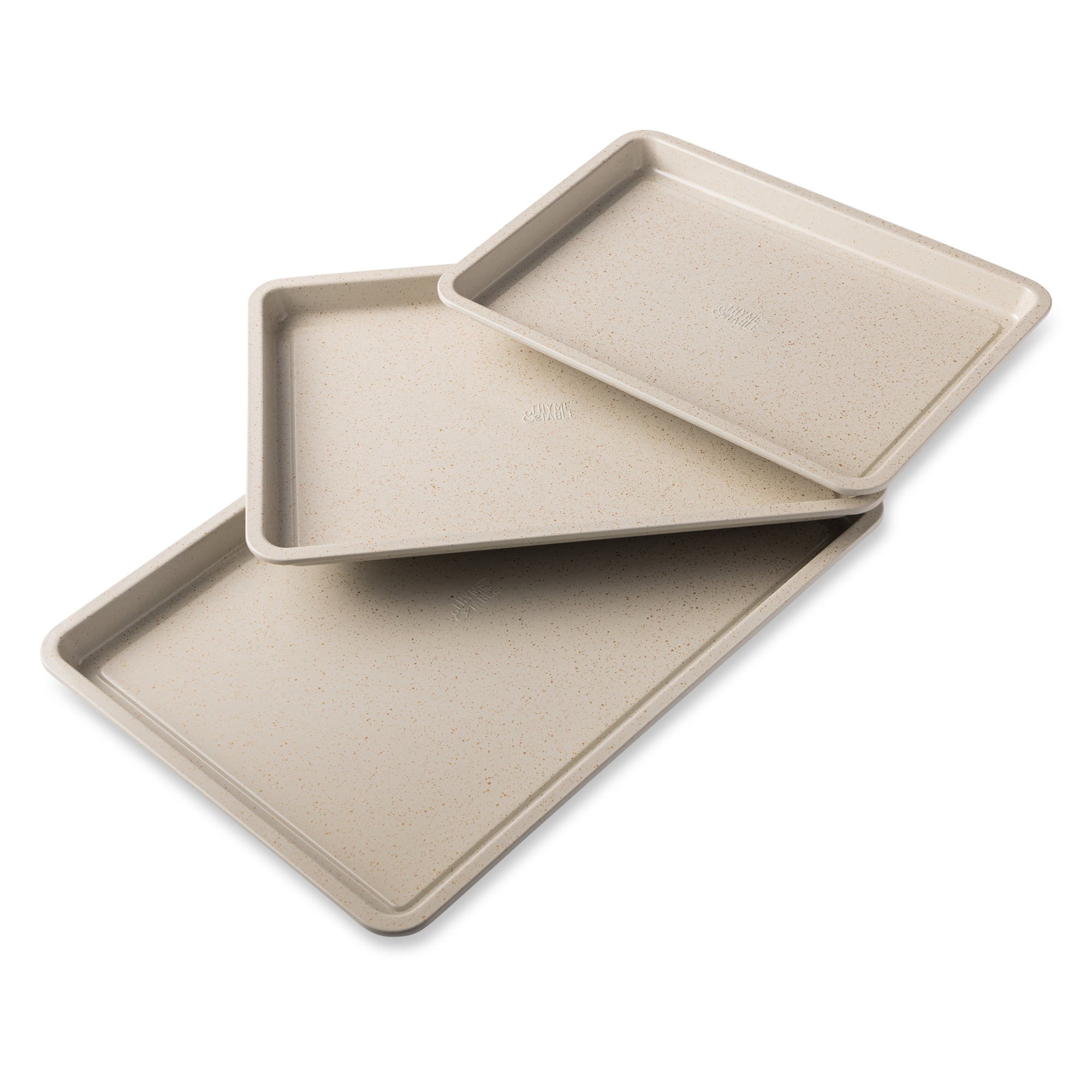 Thyme & Table 3-Piece Non-Stick Sheet Pan Set, Cream, Dishwasher Safe ...