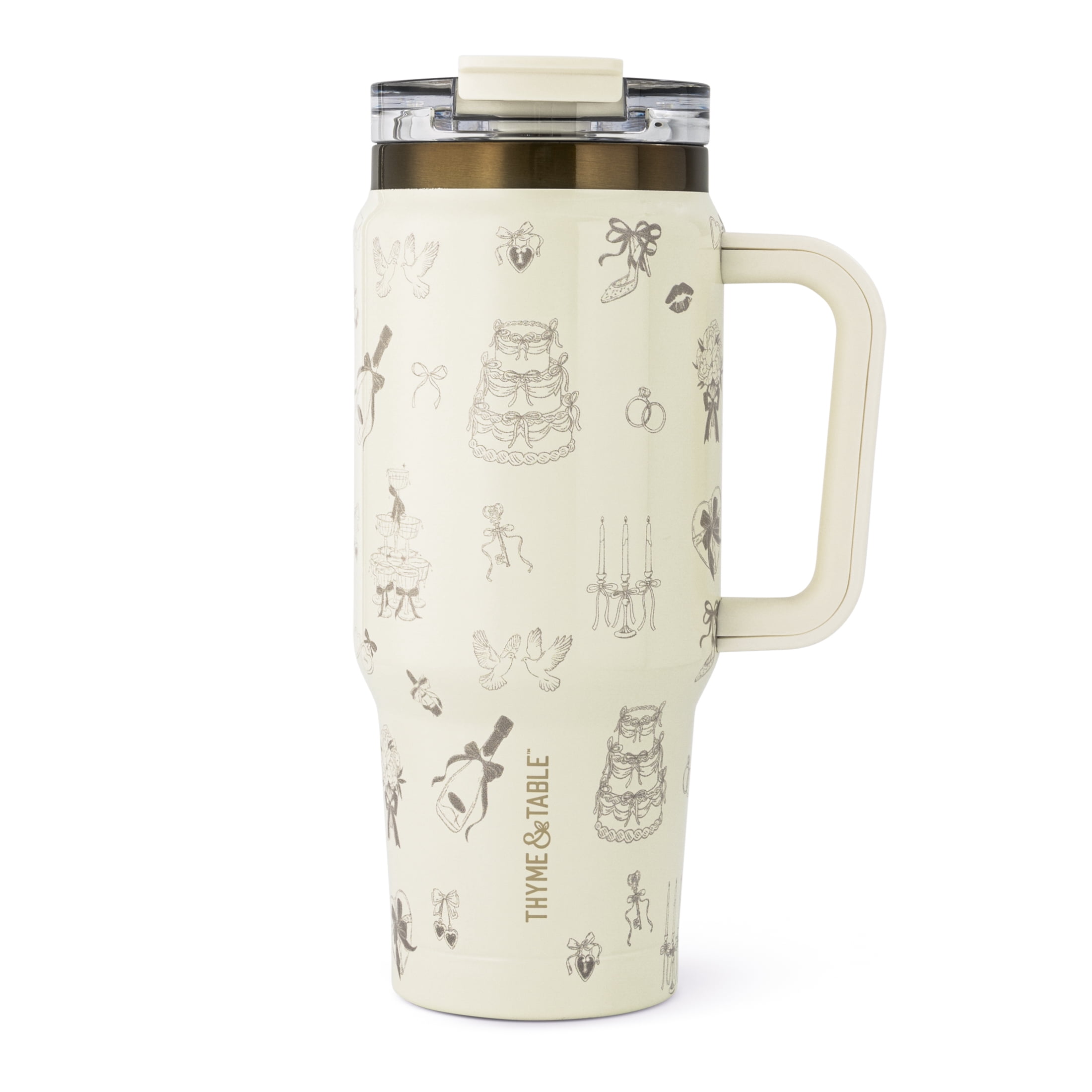 Thyme & Table 32oz Stainless Steel Luna Tumbler with Handle and Dual Straw Lid, Wedding