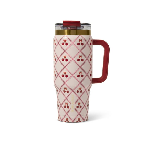 Thyme & Table 32oz Stainless Steel Luna Tumbler with Handle and Dual Straw Lid, Lace