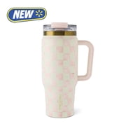 Thyme & Table Luna Tumbler, 32 oz, Stainless Steel, Handle, Dual Straw Lid, Blossom Check