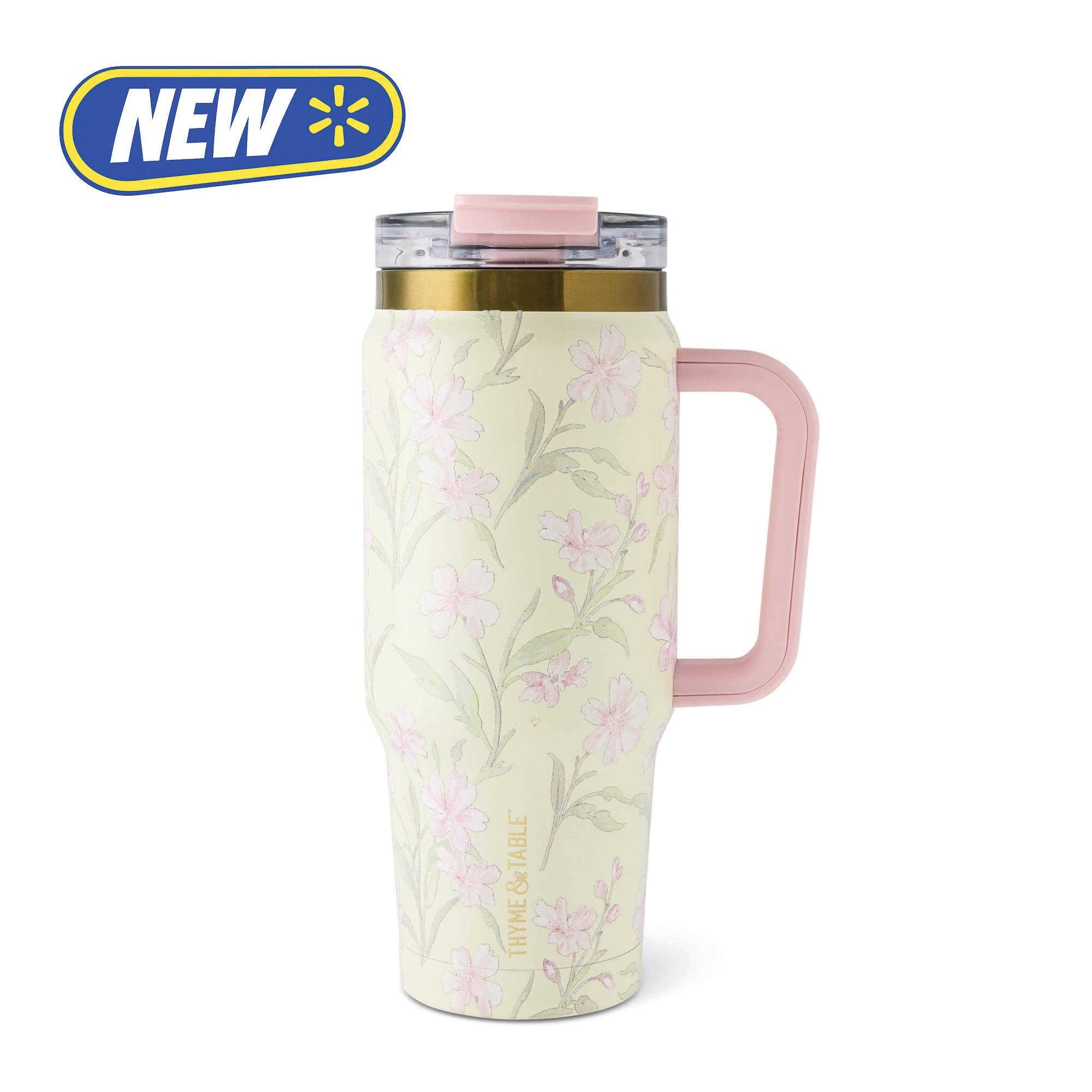 Thyme & Table 32oz Stainless Steel Luna Tumbler with Handle and Dual Straw Lid, Blossom Meadow