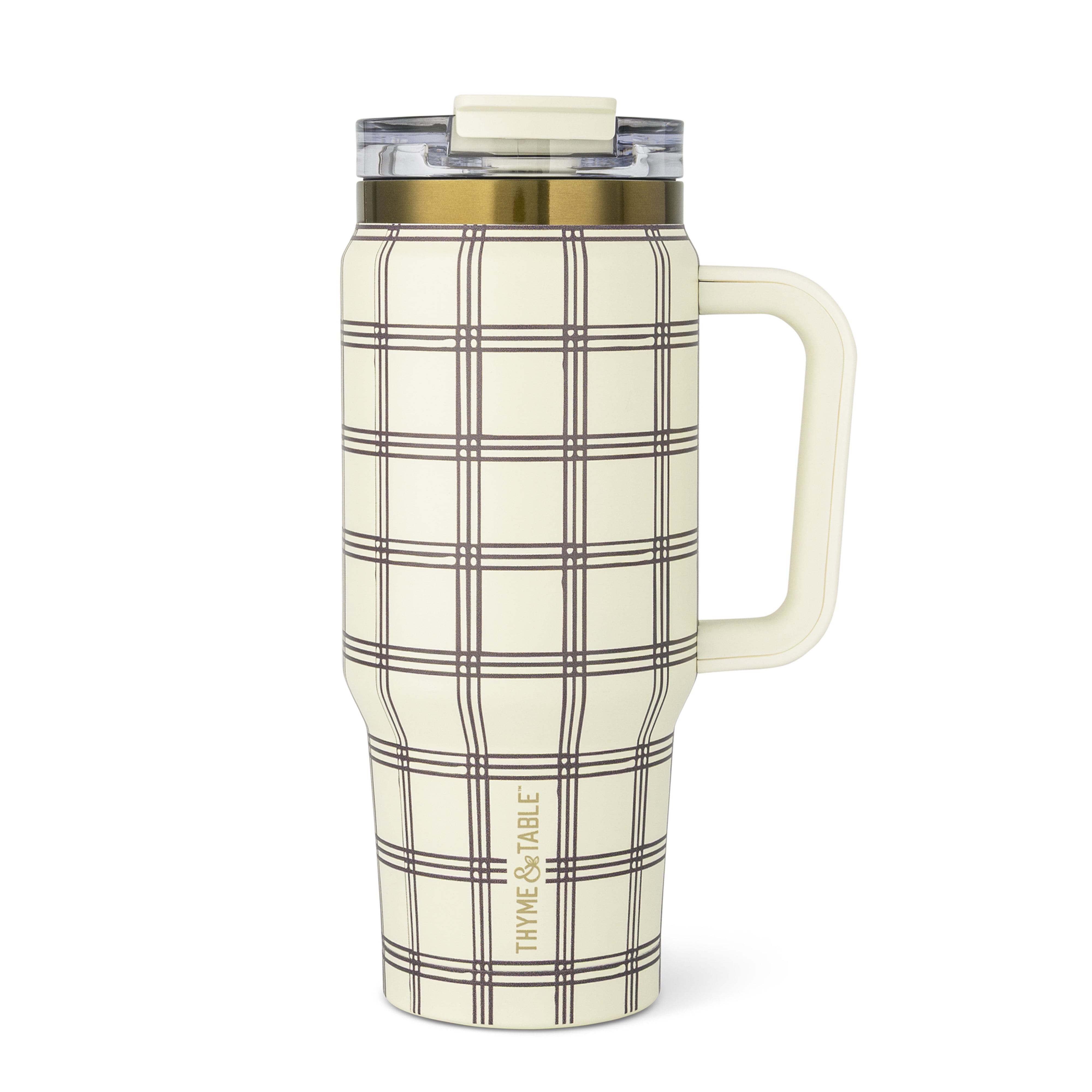 Thyme & Table 32oz Stainless Steel Luna Tumbler with Handle and Dual Straw Lid, Grid