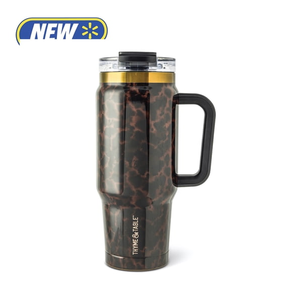 Thyme & Table 32oz Stainless Steel Luna Tumbler with Handle and Dual Straw Lid, Mocha Tortoise