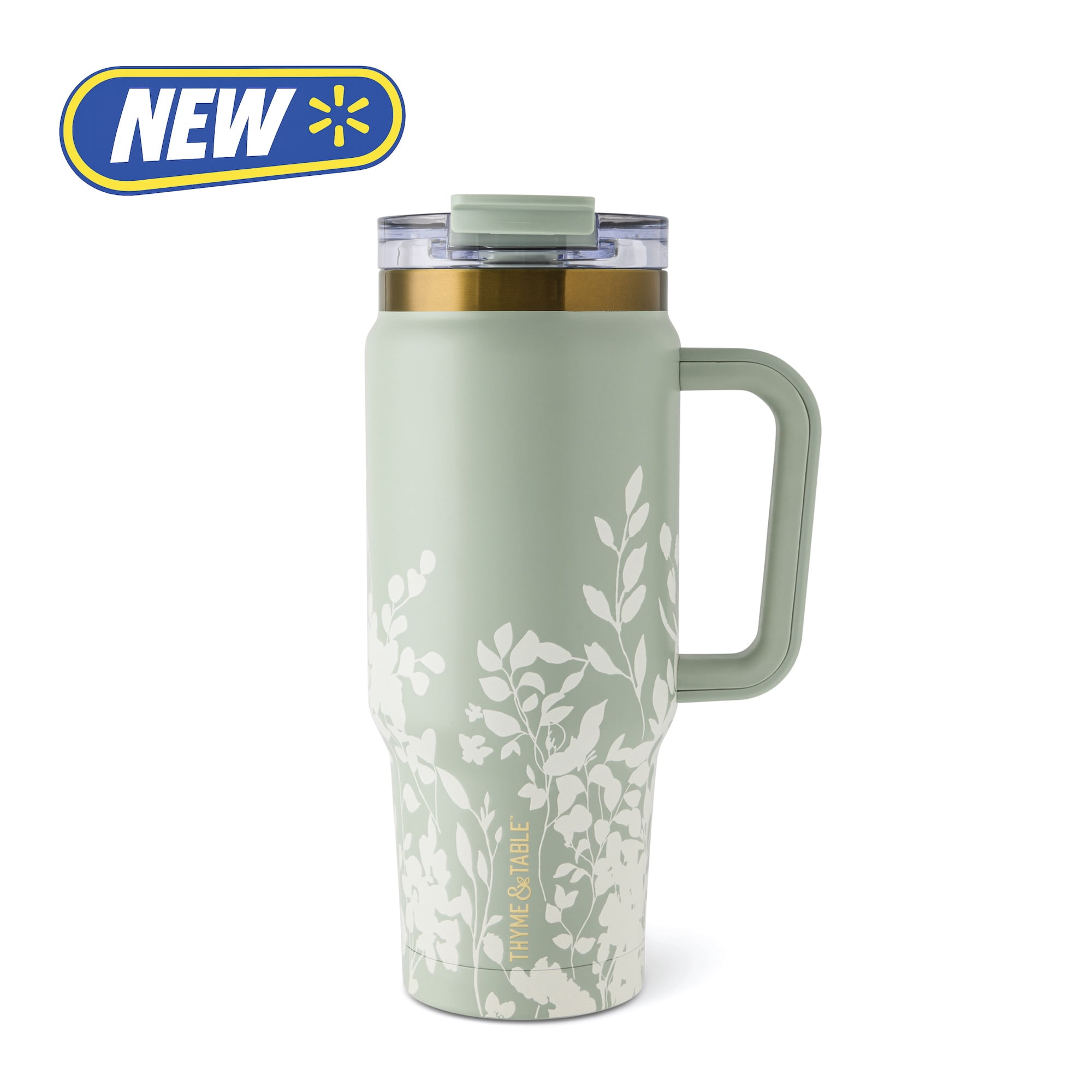 Thyme & Table 32oz Stainless Steel Luna Tumbler with Handle and Dual Straw Lid, Sage Meadow