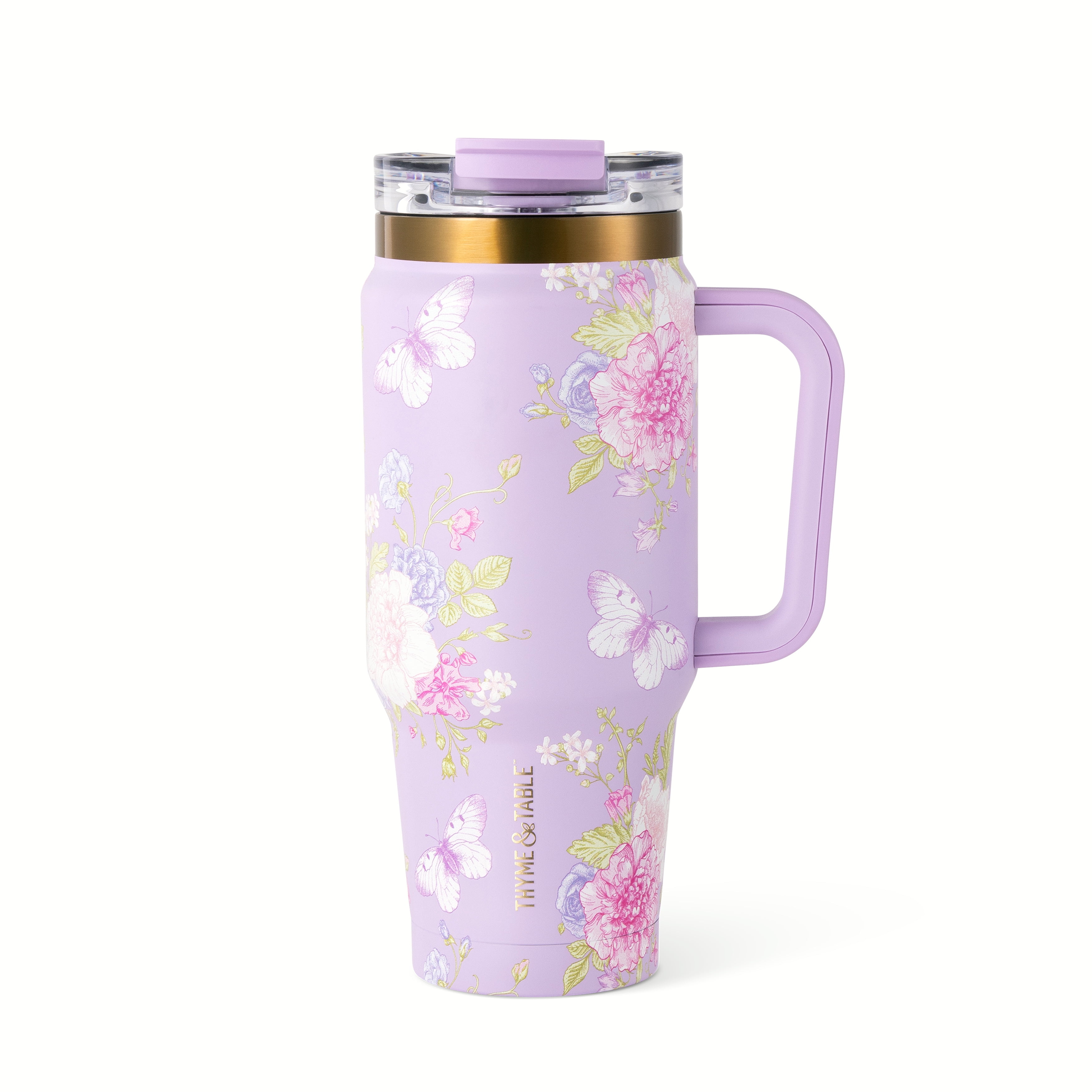 Thyme & Table 32oz Stainless Steel Luna Tumbler with Handle and Dual Straw Lid, Butterfly