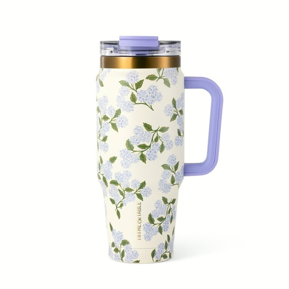 Thyme & Table 32oz Stainless Steel Luna Tumbler with Handle and Dual Straw Lid, Hydrangeas