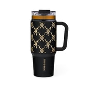 Thyme & Table Luna Tumbler, 32 oz, Stainless Steel, Handle, Dual Straw Lid, Black Bow