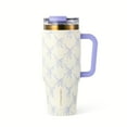 thumbnail interactive-video image 1 of Thyme & Table 32oz Stainless Steel Luna Tumbler with Handle and Dual Straw Lid, Bow Lattice, 1 of 8