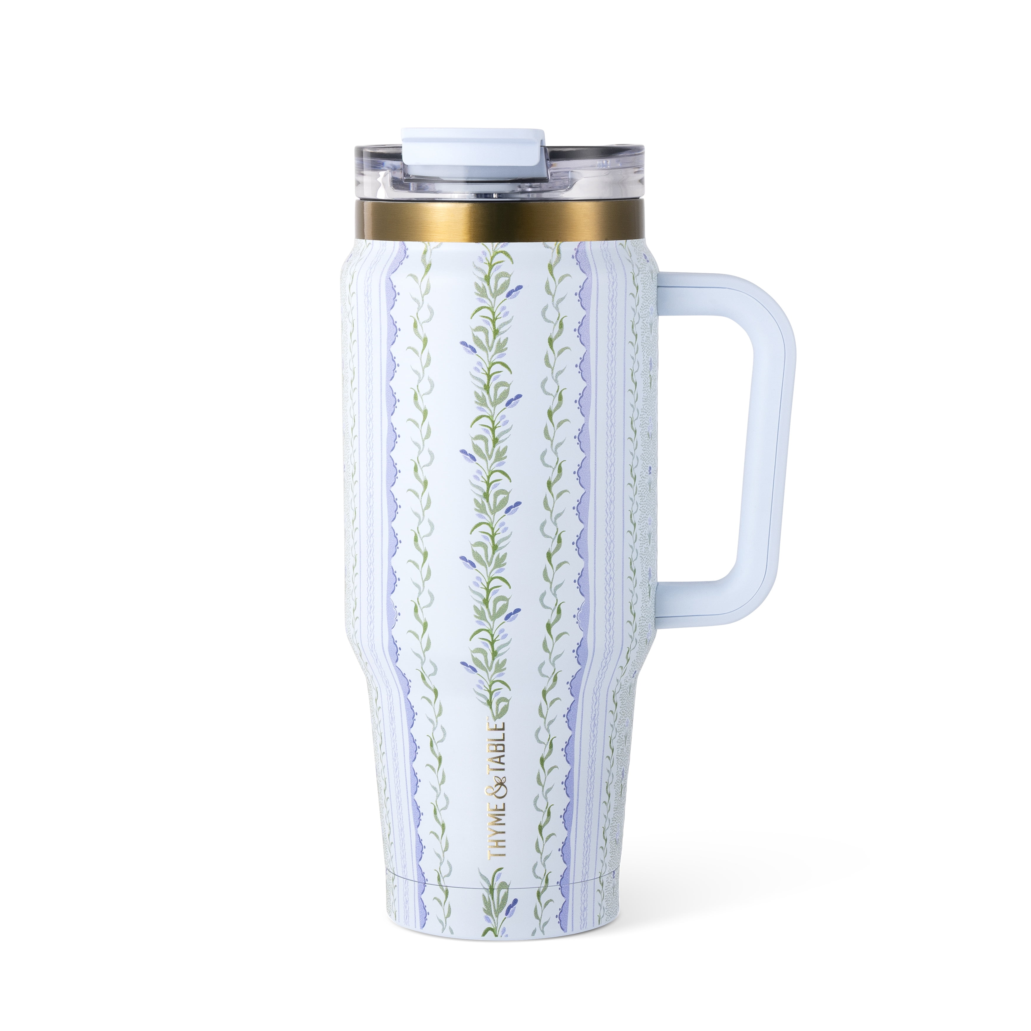 Thyme & Table 32oz Stainless Steel Luna Tumbler with Handle and Dual Straw Lid, Botanical