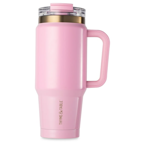 Thyme & Table 32 fl oz Stainless Steel Luna Tumbler with Handle and Dual Straw Lid, Pink